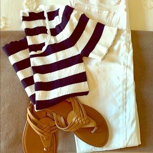 LOFT Navy Striped Blouse